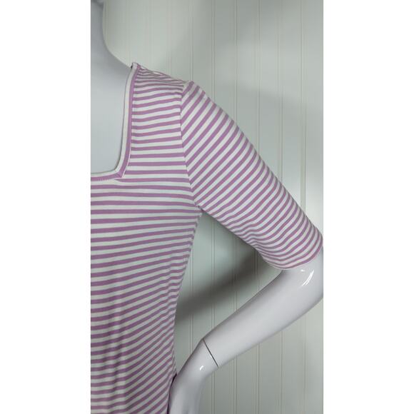 Halogen Lilac Striped Blouse Size Medium Square Neckline 3/4 Sleeve Pullover - Picture 7 of 7